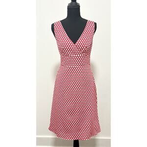Spense Red White Polka Dot Fit Flare Dress Women 8 V Neck Pin Up Retro